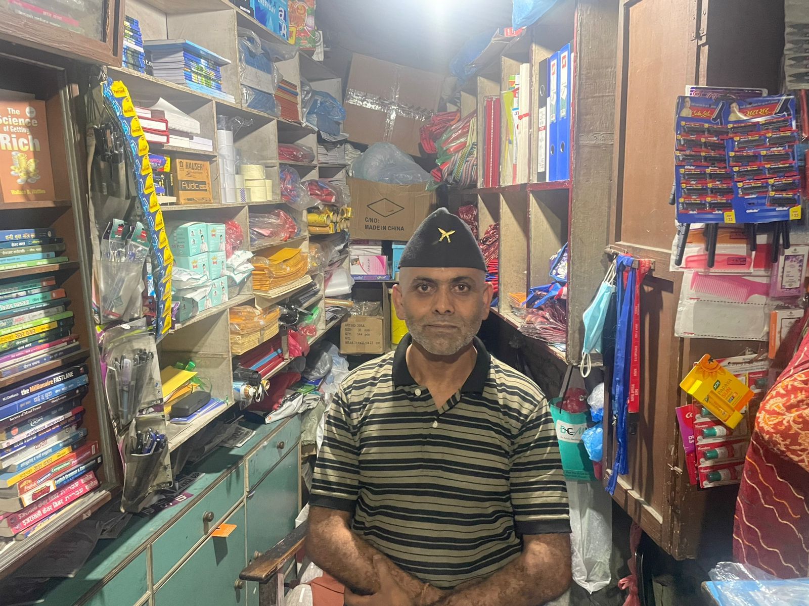 काठमांडू हवाईअड्डे के पास छोटी स्टेशनरी दुकान चलाने वाले 53 वर्षीय विष्णु न्यौपाने | फोटो: उदित हिंदुजा/दिप्रिंट