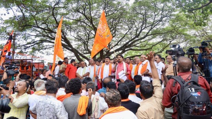 Karnataka LoP R Ashoka addressing a gathering in Maddur on 10 September, 2025 | X @RAshokaBJP