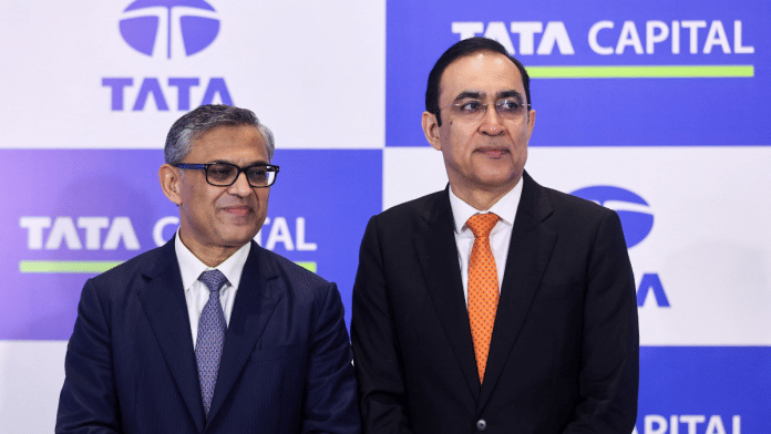 Saurabh Agrawal, Chairman of Tata Capital Limited, and Rajiv Sabharwal, Managing Director and Chief Executive Officer of Tata Capital Limited, pose for pictures after a press conference announcing the company's Initial Public Offering (IPO) in Mumbai, India, September 29, 2025 | Reuters