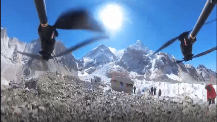 Screengrab from a video showing drone flying at Everest Base Camp | By Special Arrangement