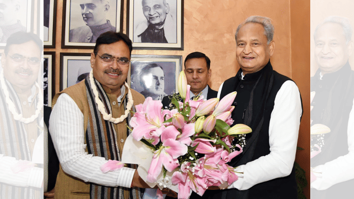 File photo of BJP leader & CM Bhajan Lal Sharma (left) with Congress leader & his predecessor Ashok Gehlot under whose government the controversial exams were conducted. | X/@ashokgehlot51