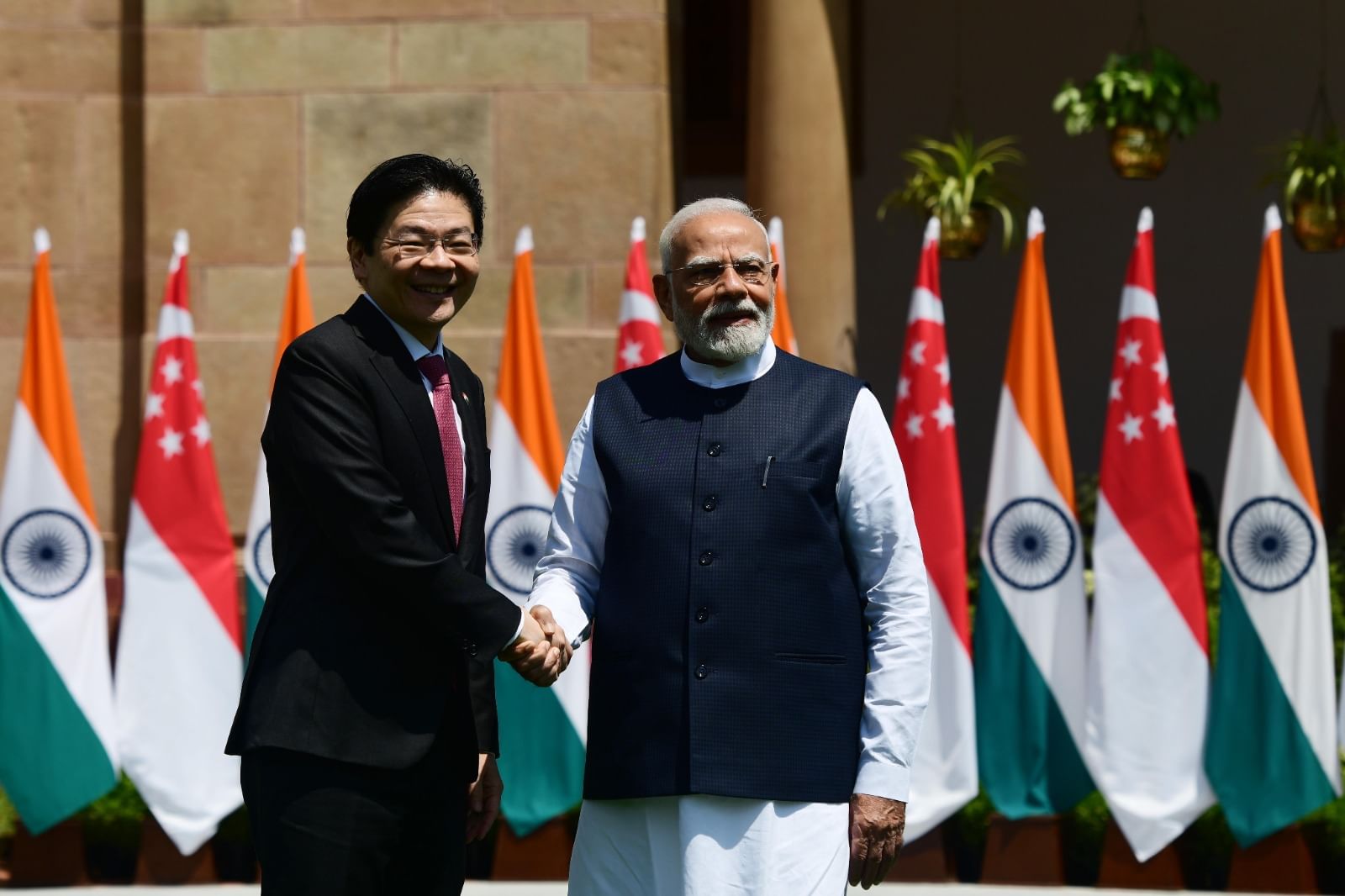 Singapore Prime Minister Lawrence Wong with Prime Minister Narendra Modi at Hyderabad house in New Delhi during his three-day visit to India this week | Praveen Jain