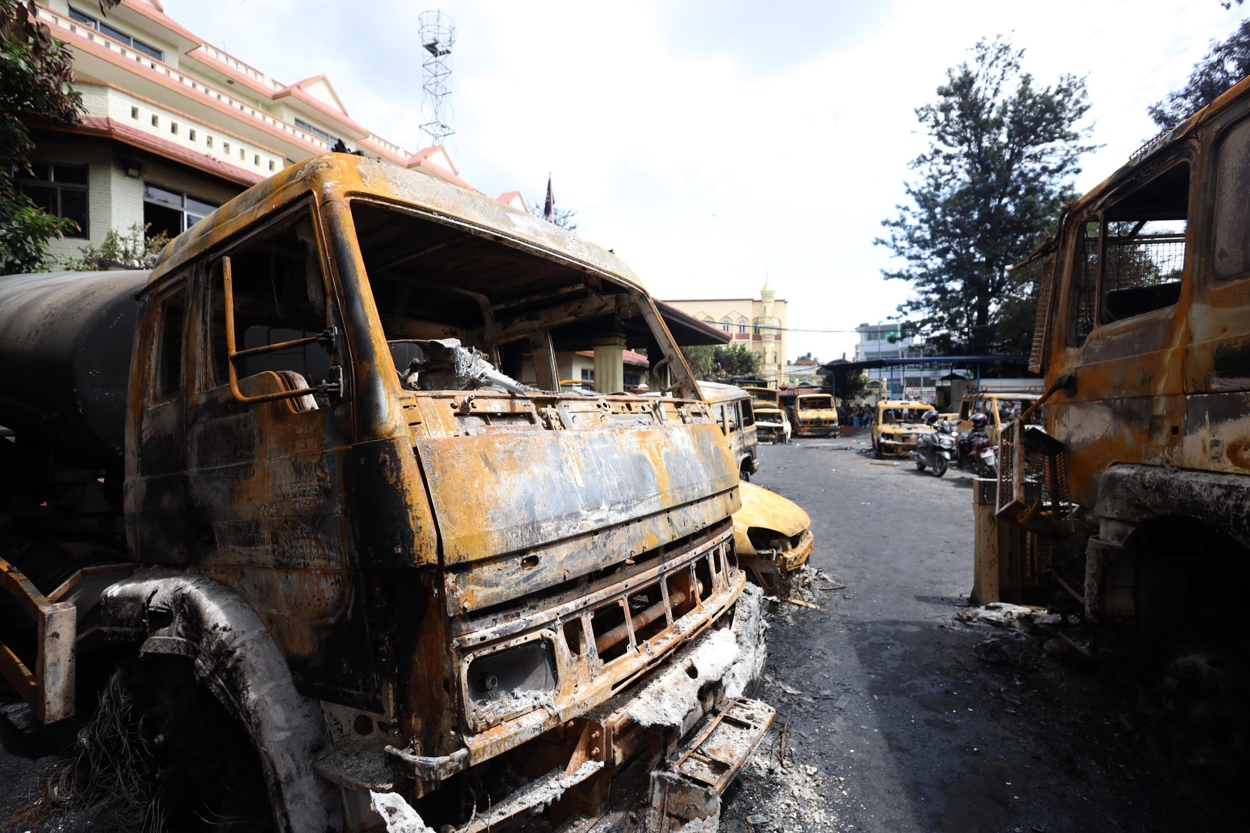 Charred vehicles right outside the Kathmandu Valley Police Office in Kathmandu | Manisha Mondal | ThePrint