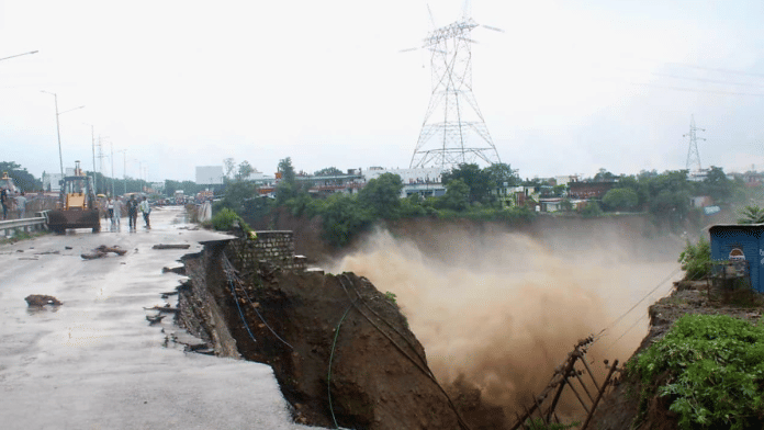 A bridge gets washed away following heavy rains, near Fun Valley and Uttarakhand Dental College on the Dehradun - Haridwar National Highway, Tuesday, Sept. 16, 2025 | PTI