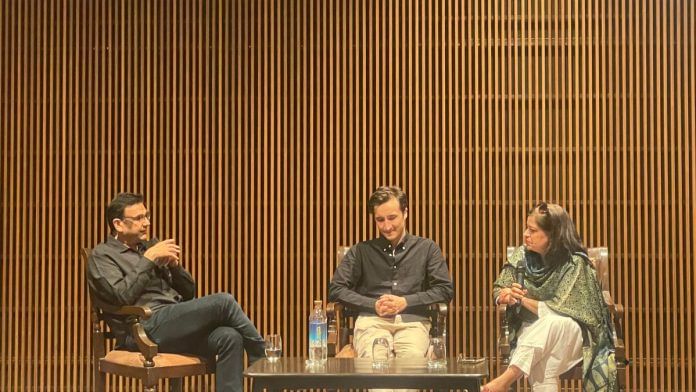 Abhishek Poddar (left) and Wasim Ashour (centre) at Humayun's Tomb Museum | Photo: Zenaira Bakhsh, ThePrint