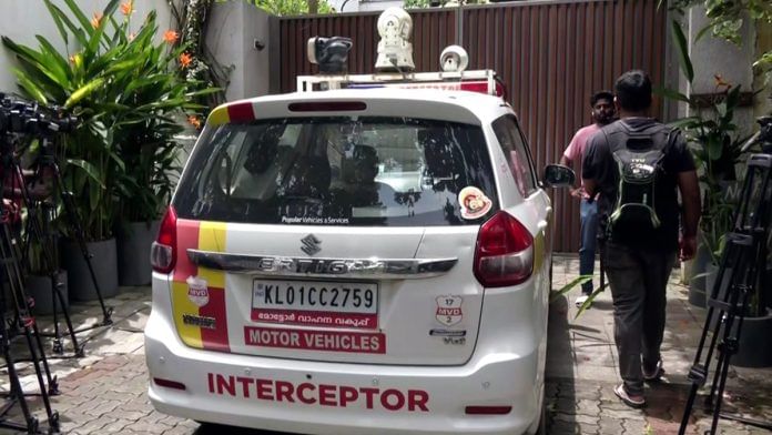 Motor Vehicle Dept vehicle outsideactor Dulquer Salmaan's house in Kochi on 7 October, 2025 | ANI