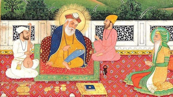 Maharaja Ranjit Singh seeking the sanctuary of Guru Nanak, c. 1830 | Wikimedia Commons