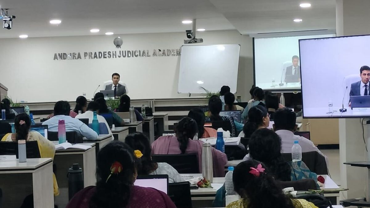 Adalat AI Founder Utkarsh Saxena during a training session in Andhra Pradesh. | By special arrangement