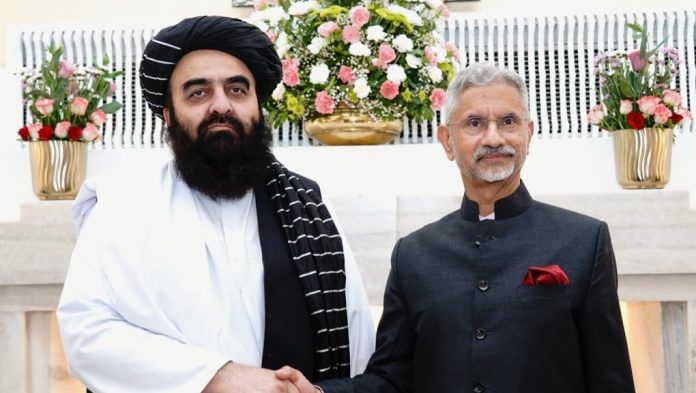 Afghanistan foreign minister Mawlawi Amir Khan Muttaqi with External Affairs Minister S Jaishankar | Source: @DrSJaishankar, X