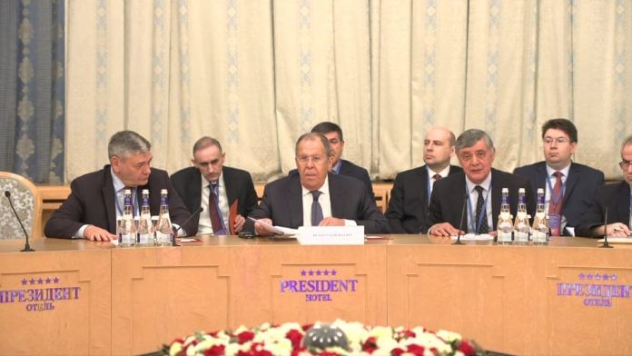 Moscow Consultation Russia's Foreign Minister Sergey Lavrov delivering opening remarks at 7th Moscow Format Consultations Meeting on Afghanistan in Moscow on 7 October, 2025 | X/@mfa_russia
