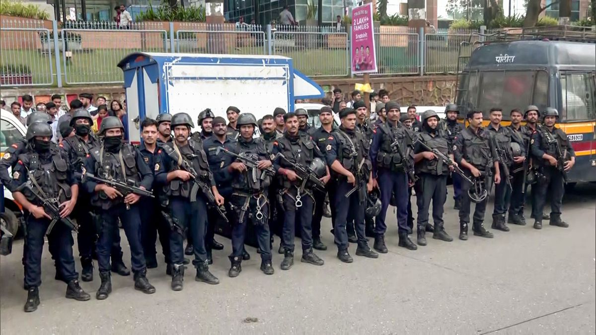 Police personnel during rescue operation at Powai where a man held several children hostage.in Mumbai on Thursday | ANI video grab