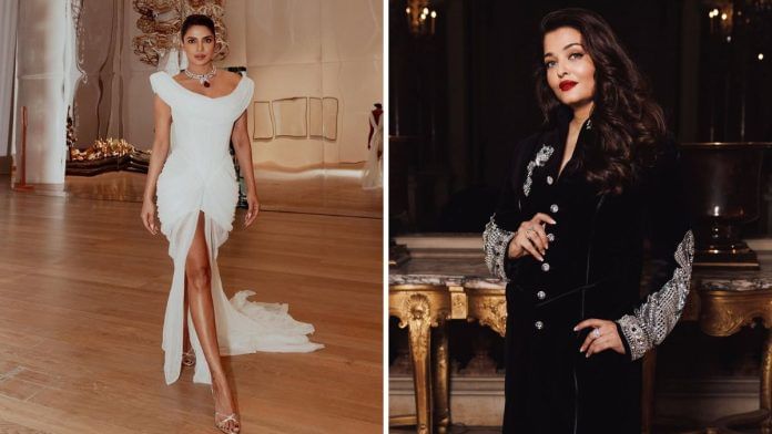 Bvlgari brand ambassador Priyanka Chopra at The Art house in Mumbai and L’Oreal brand ambassador Aishwarya Rai at the Paris Fashion Week | Photos: Instagram
