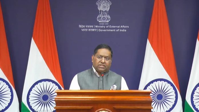 MEA spokesperson Randhir Jaiswal at regular press briefing Thursday | Courtesy: MEA