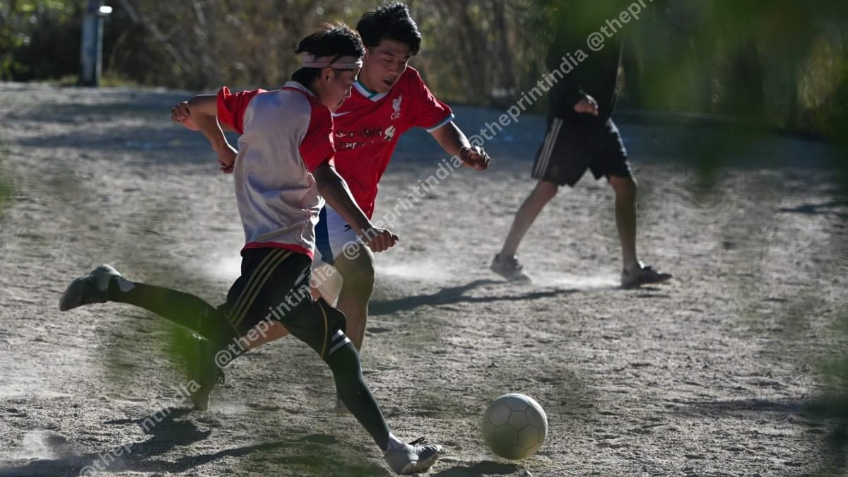 SECMOL students in the middle of an intense football match | ThePrint/Suraj Singh Bisht