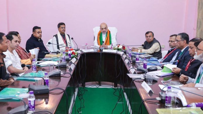 TRIPURA ALLIANCE File photo of Tipra Motha leaders, led by party founder Pradyot Debbarman, with Union Home Minister Amit Shah and Tripura Chief Minister Manik Saha in Agartala | ANI