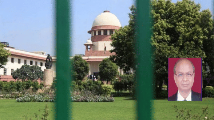 File photo of Supreme Court of India. Lawyer Rakesh Kishore (inset). | ThePrint/Manisha Mondal