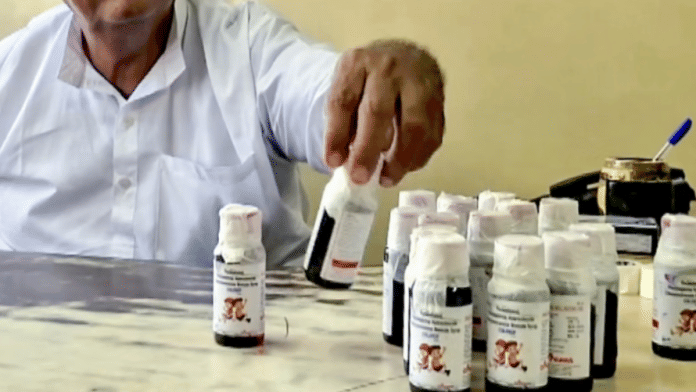 Coldrif cough syrup phials collected in a raid by officials. | PTI file