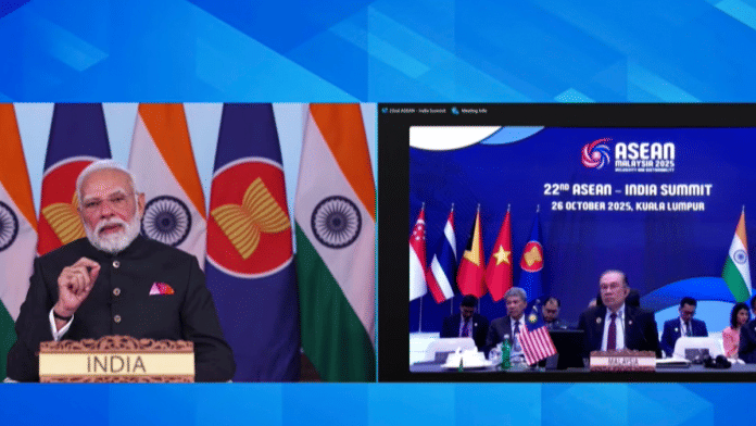 Untitled design (26) Prime Minister Narendra Modi virtually addresses ASEAN-India Summit 2025 via video conferencing on Sunday | Screengrab/PTI