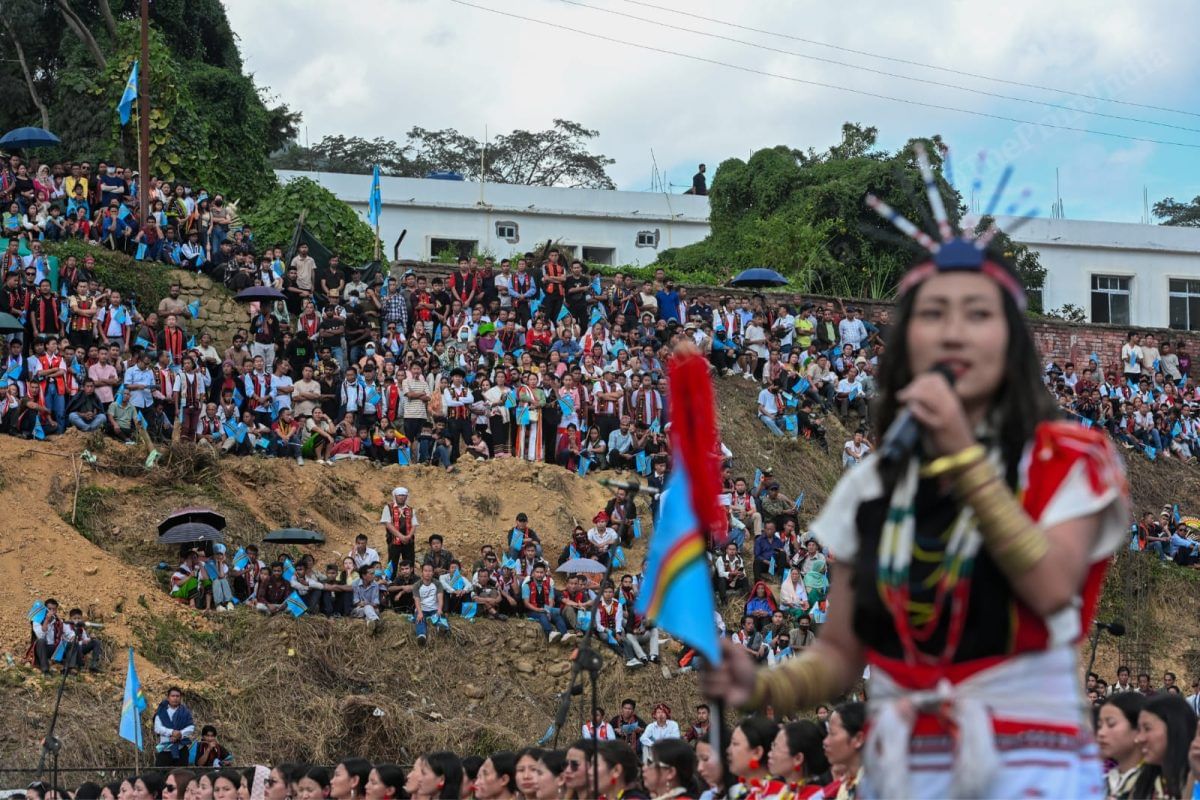 Villagers take to hillocks to get a glimpse of Muivah | ThePrint/Suraj Singh Bisht