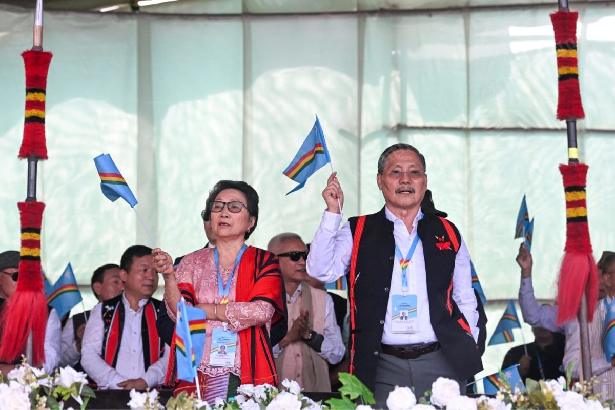 NSCN (IM) leader VS Atem and his wife at the reception to welcome Muivah | ThePrint/Suraj Singh Bisht