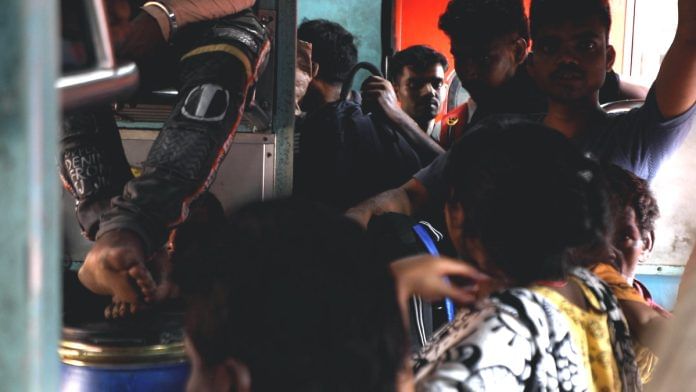a crush of people on the train to begusarai Bihar Chhath train