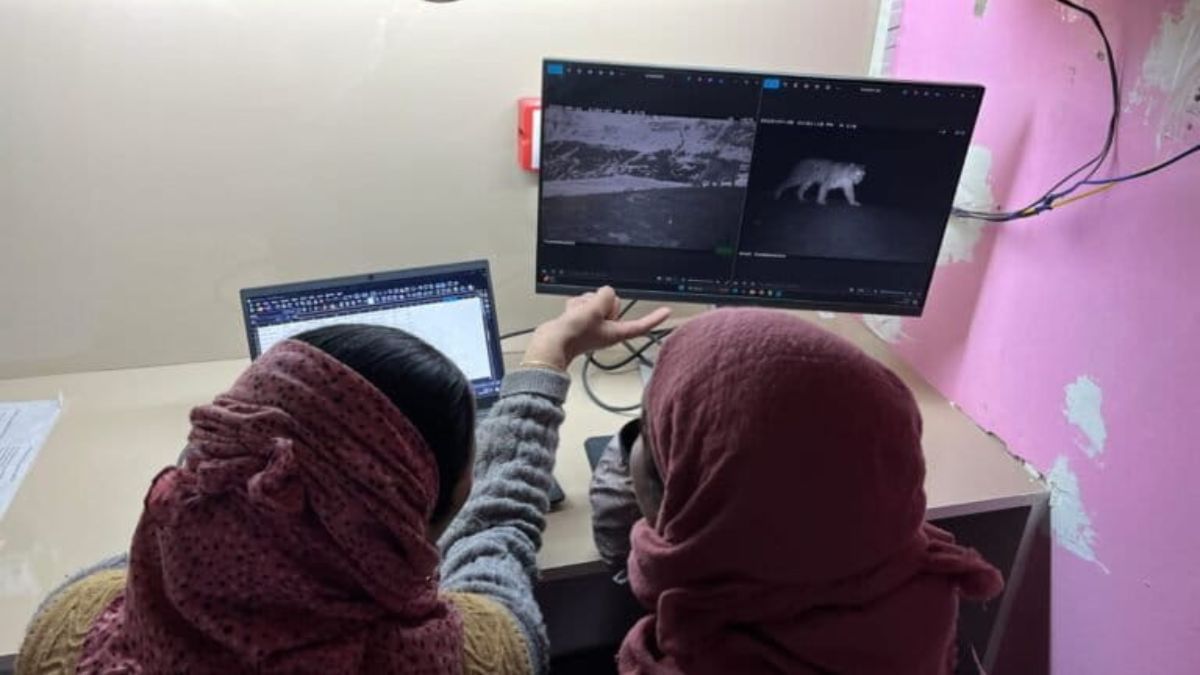 Women from Kibber village process and tag camera trap photographs as part of the snow leopard survey in Spiti Valley. Image courtesy of Wildlife Wing- Himachal Pradesh Forest Department and the Nature Conservation Foundation