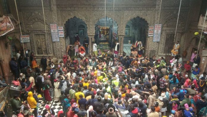 Devotees in Bankey Bihari temple, Vrindavan | Photo: Krishan Murari | The Print Devotees in Bankey Bihari temple, Vrindavan | Photo: Krishan Murari | The Print