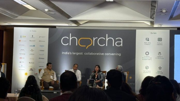 Panel at Charcha 2025, titled 'Beyond Supply: Has India’s Human Capital Equation for AI Gone Askew?' | Mrinalini Dhyani/ThePrint