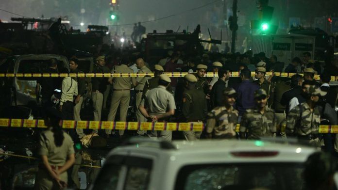 Police at the blast site near Gate No. 1 of Red Fort metro station | Suraj Singh Bisht