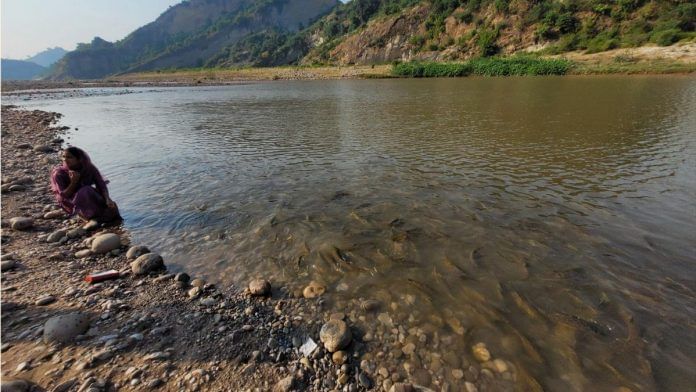 Woman feeding Mahseer Fish at Pehad Baba Fish Sanctuary on the banks of Tawi, a major tributary of Chenab | Abhay Kanvinde | By special arrangement