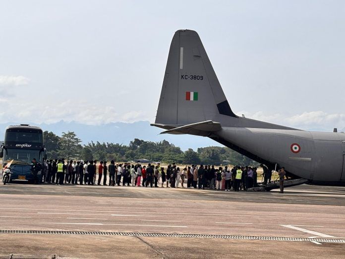 270 Indian nationals were brought back in special IAF aircraft from Thai border town of Mae Sot.| X/@IndiainThailand