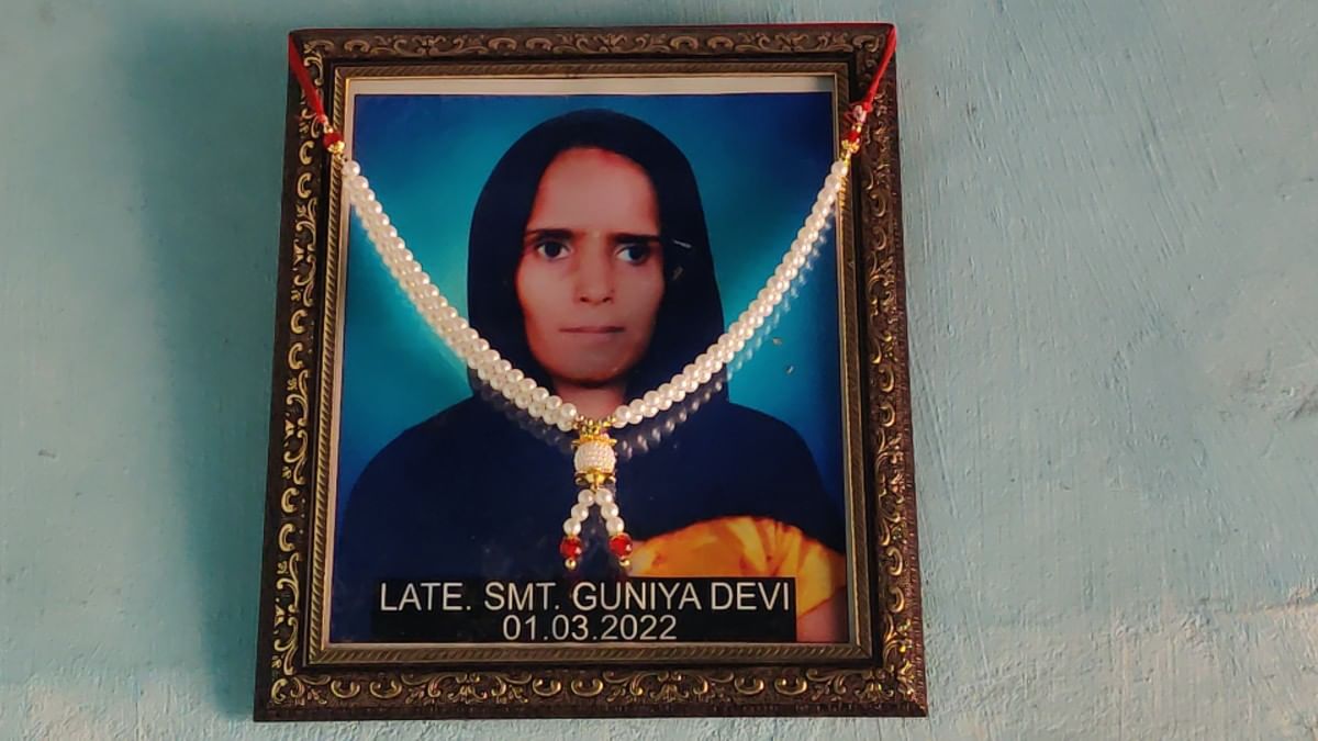 Guniya's garlanded portrait at her house in Murthal village of Sonipat district | ThePrint/Sourav Roy Barman