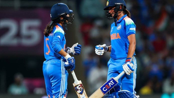 All eyes will be on Team India captain Harmanpreet Kaur and batting sensation Jemimah Rodrigues at the ICC Women's World Cup 2025 final Sunday. Here, the two women celebrate their partnership in the semi-final against Australia Thursday that India won | Photo: X/ANI