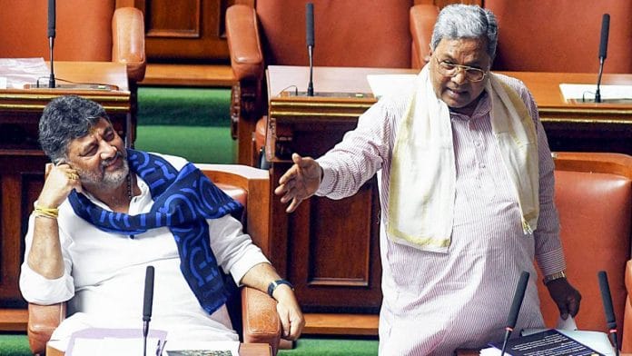Karnataka Chief Minister Siddaramaiah (right) and his deputy D.K. Shivakumar in the state assembly | Photo: ANI