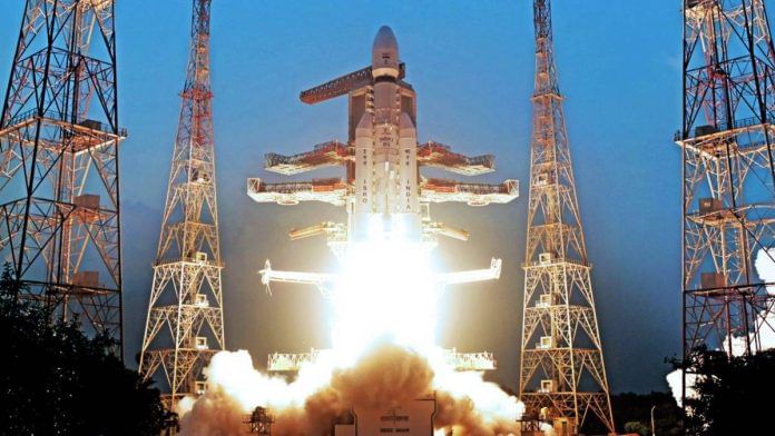 Indian Space Research Organisation (ISRO) launches LVM3 carrying the CMS-03 communication satellite from Satish Dhawan Space Centre in Sriharikota Sunday | Photo: ISRO/ANI