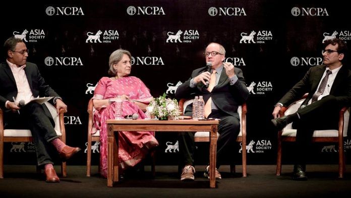 (Right to left) Govindraj Ethiraj, Ambassador Deepa Wadhwa, Duncan Clark and Sajjid Chinoy | Courtesy of The Asia Society India Centre