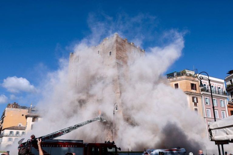 Rome firefighters rescue worker trapped under collapsed medieval tower