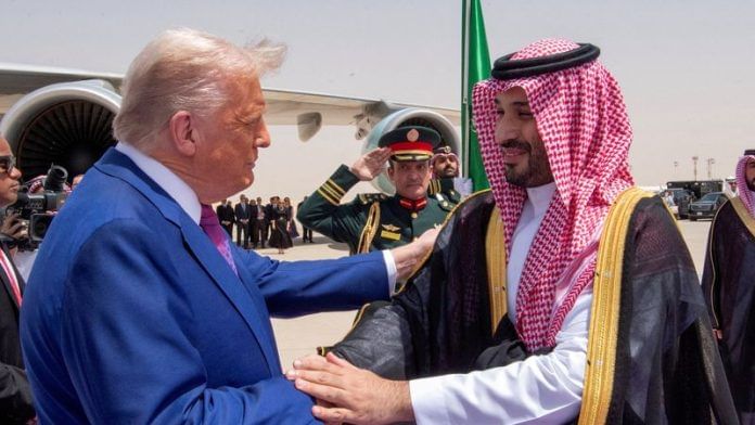 US President Donald Trump shakes hands with Saudi Crown Prince Mohammed Bin Salman during a welcoming ceremony in Riyadh, on 13 May 2025. | File Photo | Bandar Algaloud | Courtesy of Saudi Royal Court | Handout via Reuters