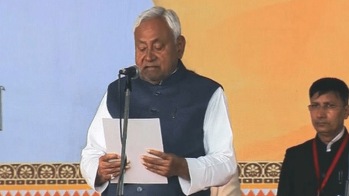 JD-U Chief Nitish Kumar takes oath as the Chief Minister of Bihar. (Photo/Youtube JDU)