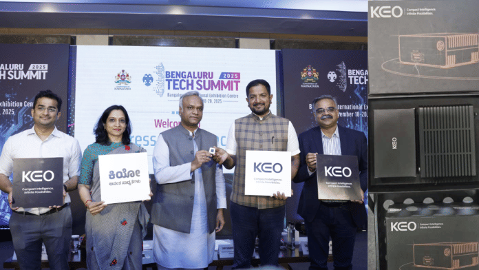 Karnataka IT/BT Minister Priyank Kharge at the launch of the KEO PC. | By Special arrangement