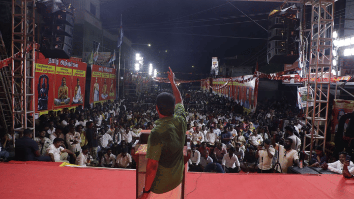 File photo of Naam Tamilar Katchi chief Seeman at a party meeting in Chennai on 2 November. | X/@Seeman4TN