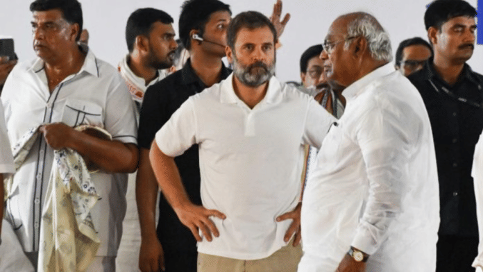 File photo of Congress leader Rahul Gandhi with Congress president Mallikarjun Kharge | ThePrint | Suraj Singh Bisht