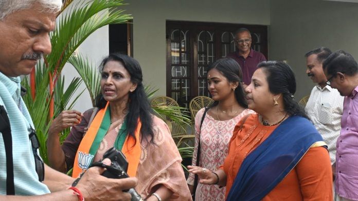 BJP candidate from Thiruvananthapuram’s Sasthamangalam ward, R Sreerekha, during her campaign | Aneesa PA | ThePrint