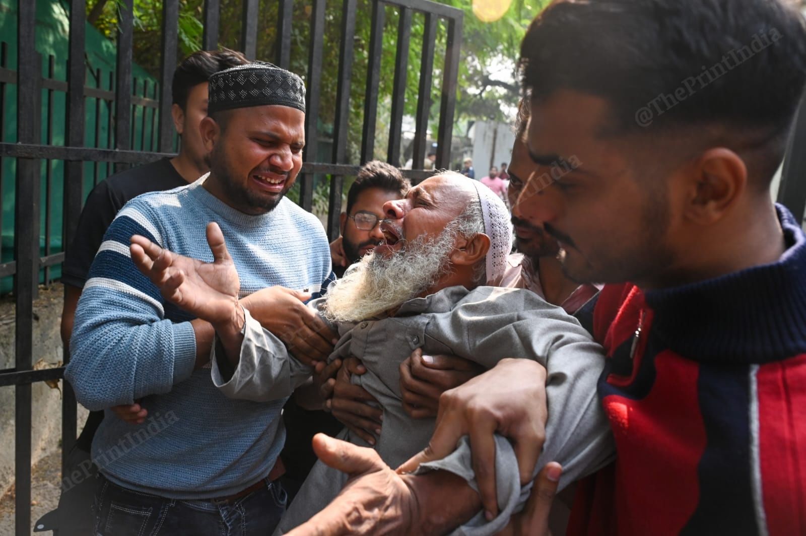 Family members of blast victims outside the mortuary at Maulana Azad Medical College on Tuesday | ThePrint/Suraj Singh Bisht