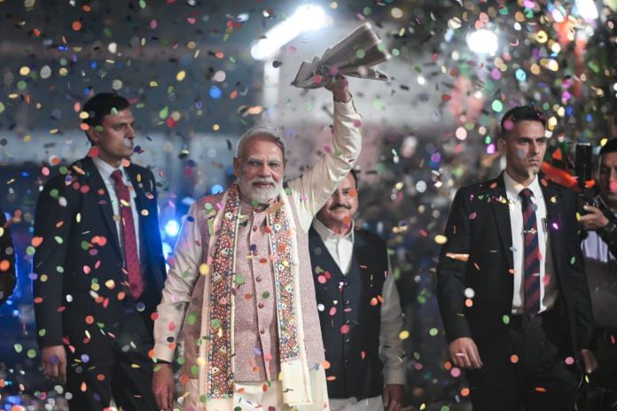 Prime Minister Narendra Modi arrives at BJP HQ in Delhi | Suraj Singh Bight | ThePrint