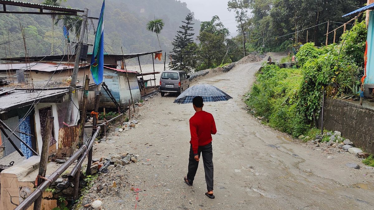 A man walks in Teesta Bazar in Darjeeling district, which was one of the worst impacted in this year's floods and in the 2023 GLOF