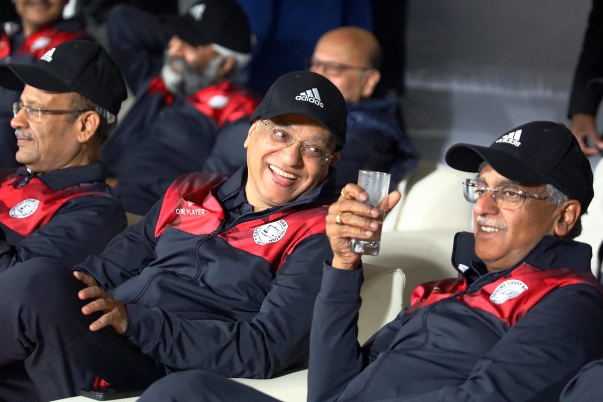 Supreme Court judges Justice Vikram Nath (with the glass) and Justice PS Narasimha sharing light moments | Praveen Jain | The Print