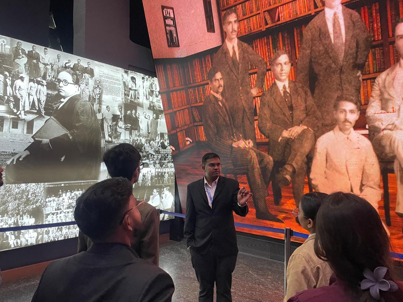 A guide walks groups through different sections of the museum, talking about Ambedkar's life and struggles | Udit Hinduja, ThePrint