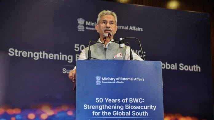 External Affairs Minister S. Jaishankar addresses a conference on 50 years of Biological Weapons Convention (BWC) in New Delhi Monday | Photo: X/@DrSJaishankar