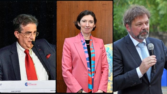 (L-R) File photos of Ambassador Thierry Mathou of France, High Commissioner Lindy Cameron of the UK, and Ambassador Philipp Ackermann of Germany | ANI